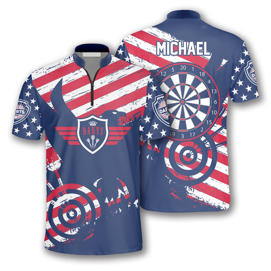 Custom Patriotic Flag Red Blue Custom Darts Jerseys for Men, Crown Dart Shirt, Flag USA Shirt