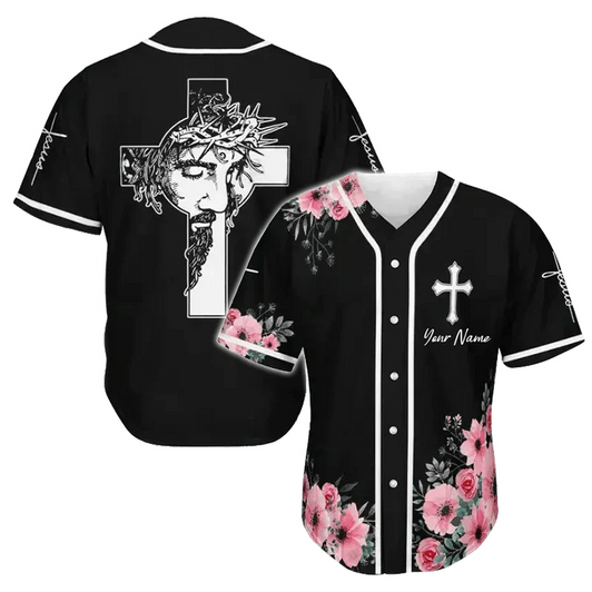 Personalized Jesus Baseball Jersey - Cross, God, Flower, Faith Baseball Jersey - Gift For Christians - Custom Baseball Jersey Shirt For Men Women