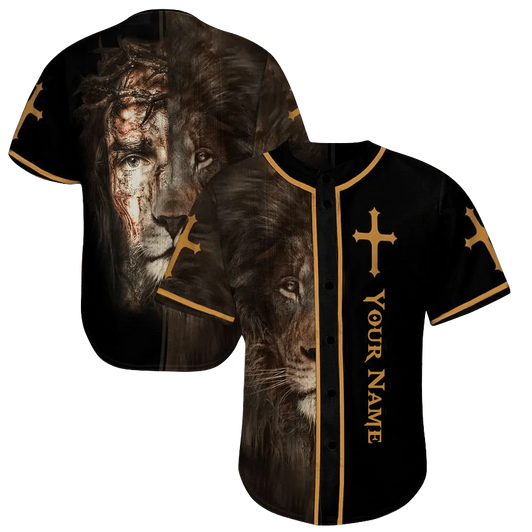 Personalized Jesus Baseball Jersey - Cross, Lion Baseball Jersey - Gift For Christians - Custom Printed 3D Baseball Jersey Shirt For Men and Women