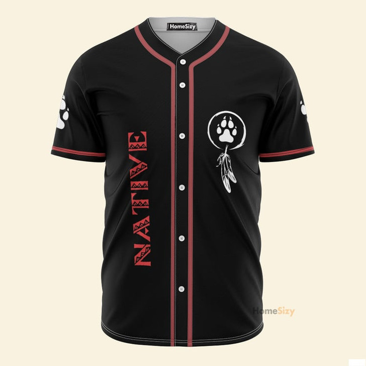 Custom Name Native American Foot Bear Black Red - Personalized Baseball Jersey