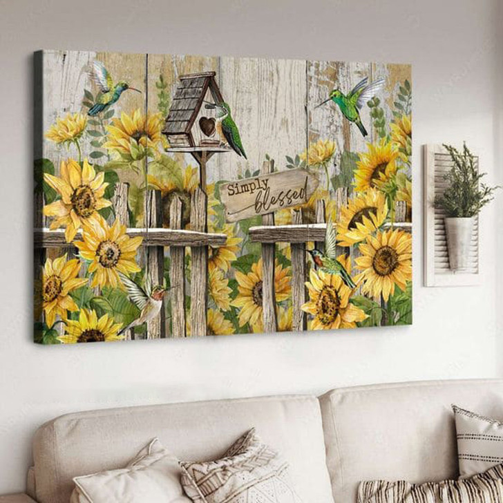 Simply Blessed, Hummingbird Poster, Sunflower Lover Poster and Canvas