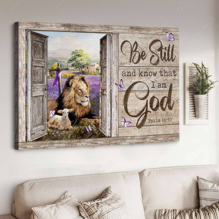 Lion And Lamb, Be Still And Know That I Am God, God Cross Poster and Canvas