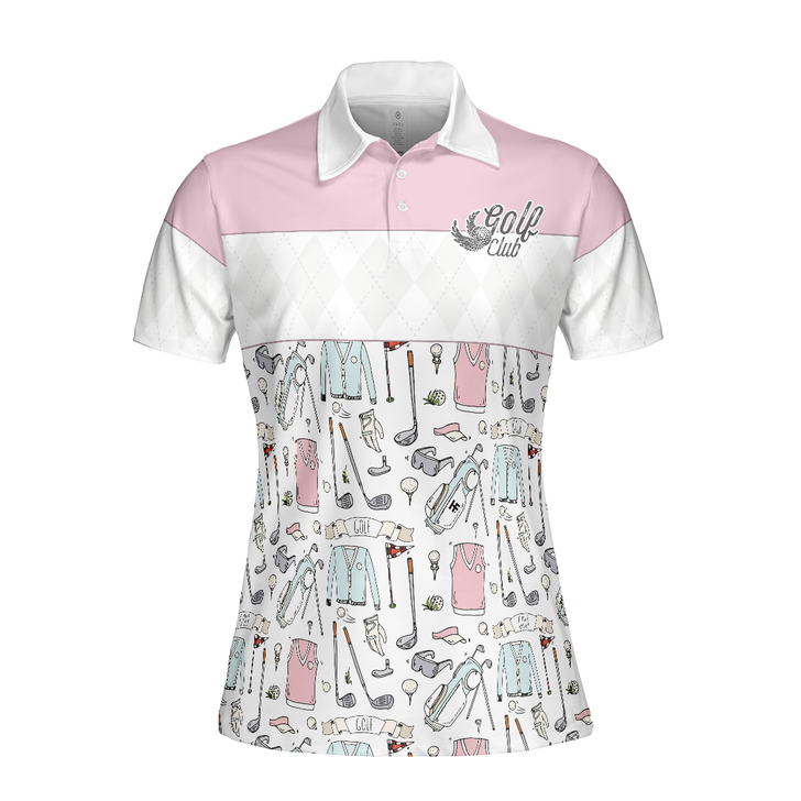 Golf Life In Pink Short Sleeve Women Polo Shirt, Golf Pattern Polo Shirt For Ladies, Golf Shirt For Ladies