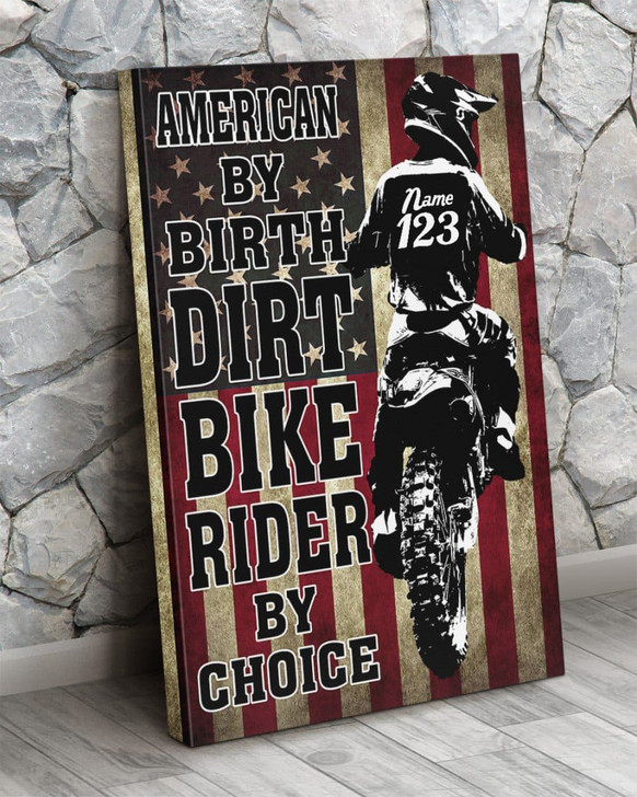 Custom American By Bird, Dirt Bike Rider By Choice, Motocross Lover Customized Personalized NAME/NUMBER Poster and Canvas