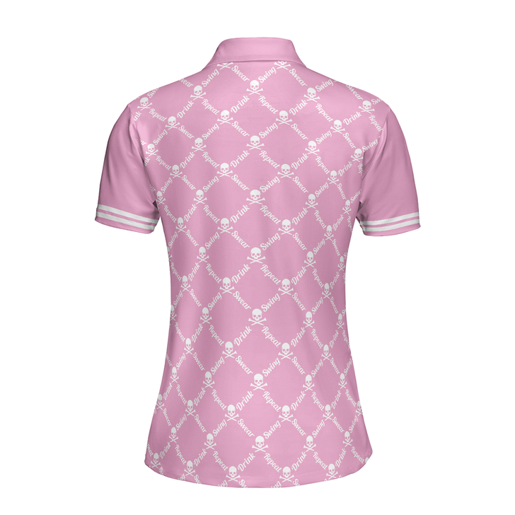 Pink Golf Women Polo Shirt, Swing Swear Drink Repeat Pink Golf Polo Shirt, Pink Golfing Shirt For Female Players - Perfect Gift For Women, Ladies