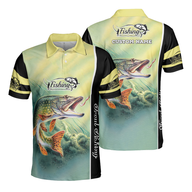 GodoPrint Custom Name Trout Fishing On 3D AOP Men’s Polo Shirts Short Sleeve Fishing Shirt, Fisherman’s Polo Shirt