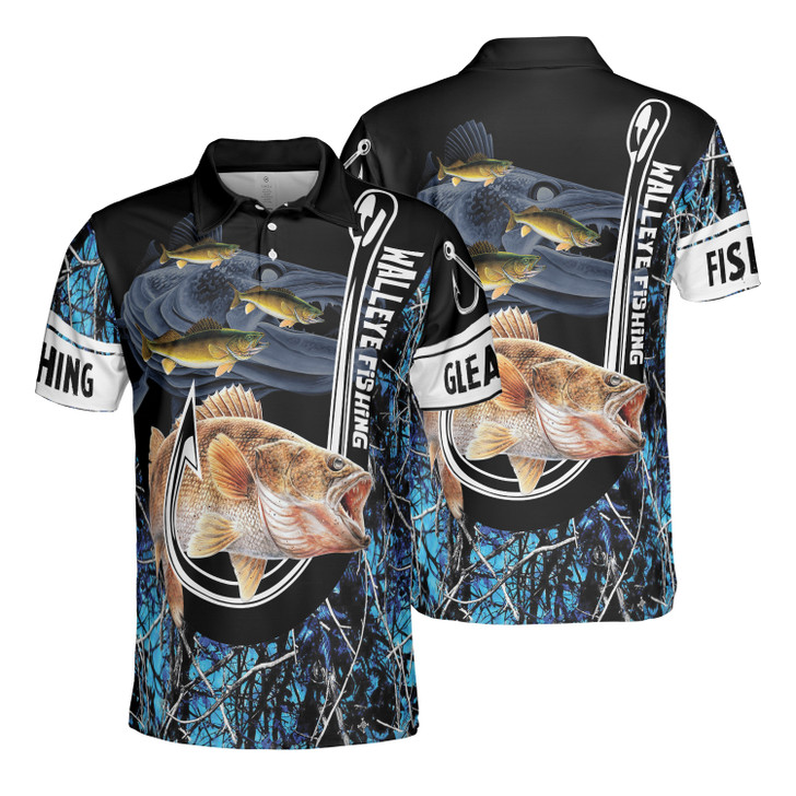 Walleye Fishing Teal Blue Muddy Camo Fishing 3D AOP Polo Shirt