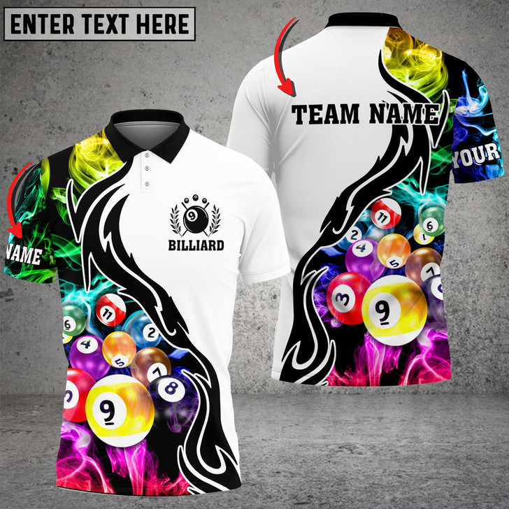 Custom Billiard 9 Ball Multicolor Smoke Pattern Customized Name 3D Shirt