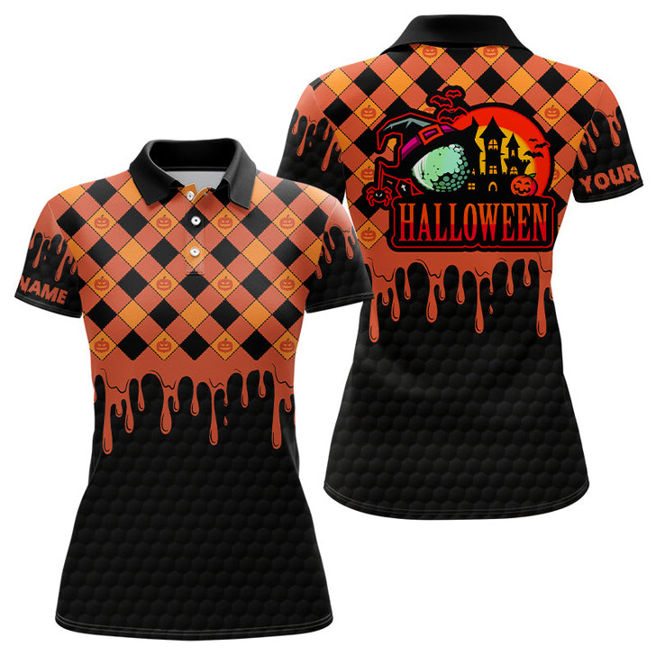 Custom Halloween Womens Golf Polo Shirt, Custom Name Halloween Golf Shirts For Women, Funny Golf Gifts