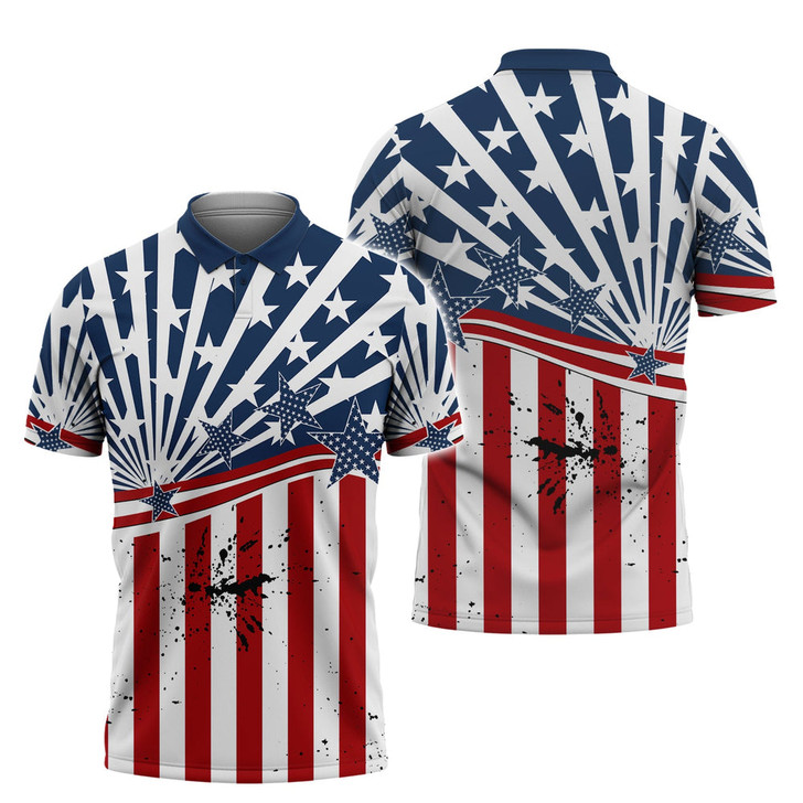 Men's Cycling Polo Shirt American Flag Shirt For Outdoor Cycling