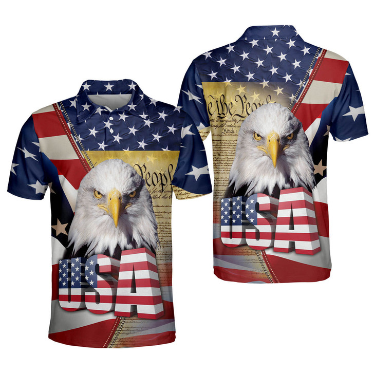 Custom 3D All Over Print American Flag Patriotic Polo Shirt, Eagle USA Flag Shirt, Gift for Him