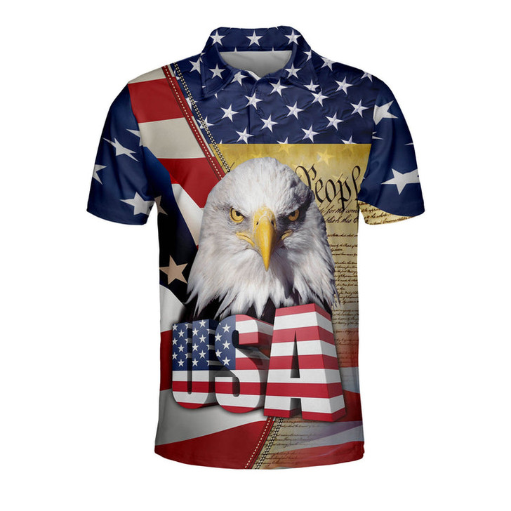 Custom 3D All Over Print American Flag Patriotic Polo Shirt, Eagle USA Flag Shirt, Gift for Him