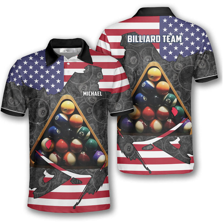 Custom Patriotic Custom Billiard Shirts for Men, Custom Billiard Shirts for Team, Billiard Polo Shirts