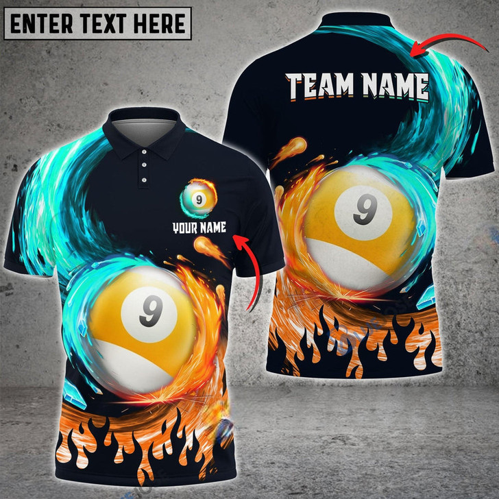 Custom Billiards Ball 9 Spinning Paint Personalized Name, Team Name Multicolor Option Polo Shirt