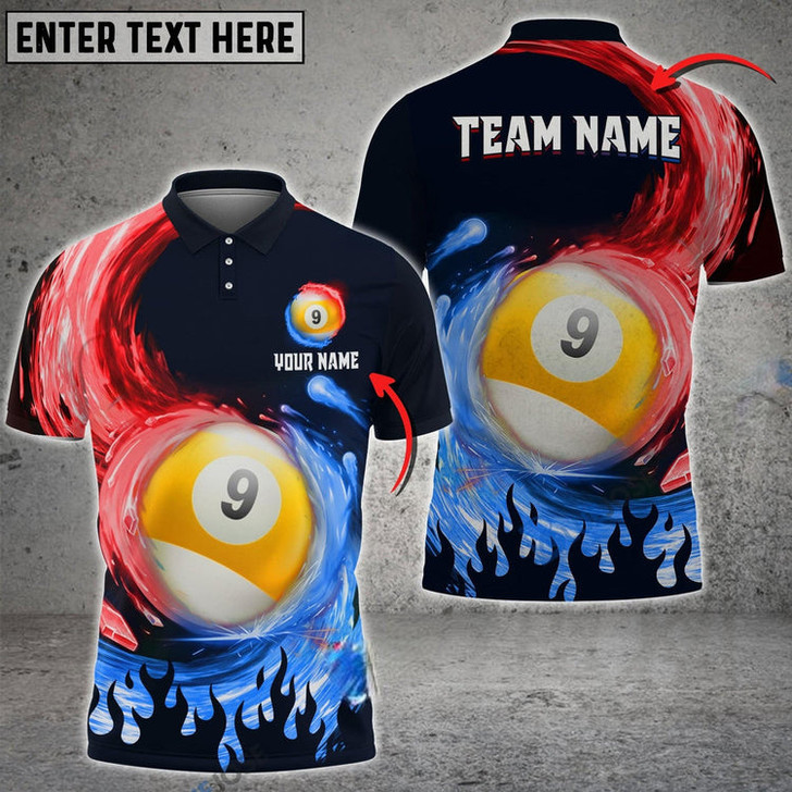 Custom Billiards Ball 9 Spinning Paint Personalized Name, Team Name Multicolor Option Polo Shirt