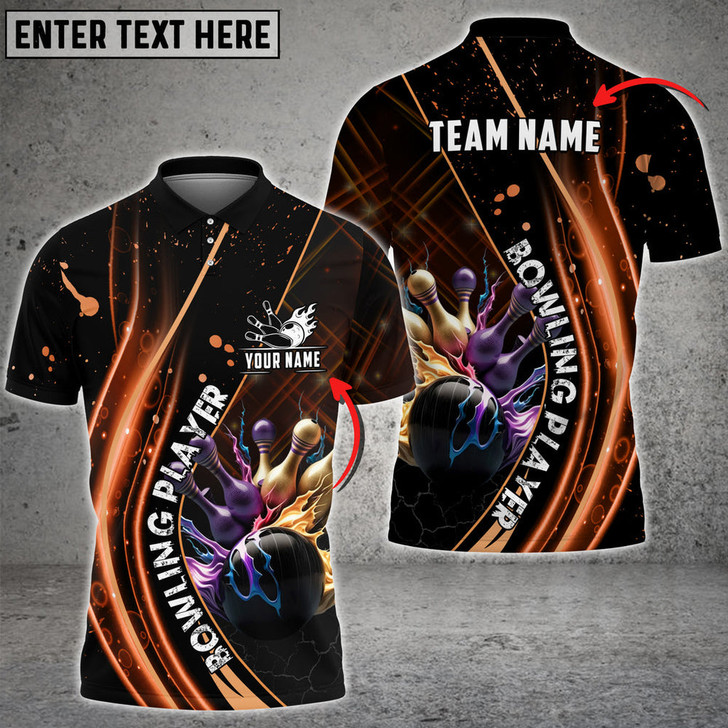 Custom Bowling And Pins Light Customized Name 3D Shirt, Gift for Bowler, Bowling Polo Shirt