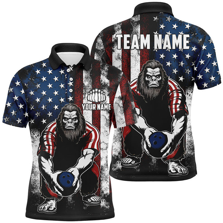 Custom Coolspod American Flag Bigfoot Bowling Customized Name And Team Name 3D Polo Shirt, Shirt for Bowling Players