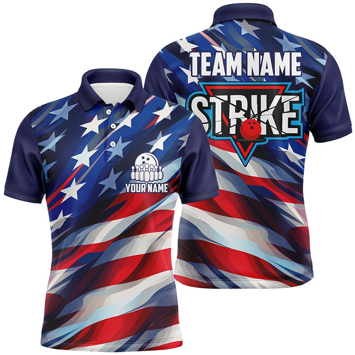 Custom Coolspod American Flag Strike Bowling Customized Name And Team Name 3D Polo Shirt