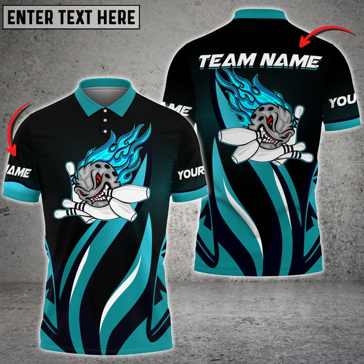 Custom Funny Bowling Ball Flame Premium Multicolor Option Personalized Name 3D Polo Shirt