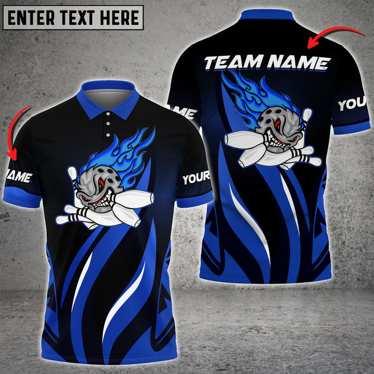 Custom Funny Bowling Ball Flame Premium Multicolor Option Personalized Name 3D Polo Shirt