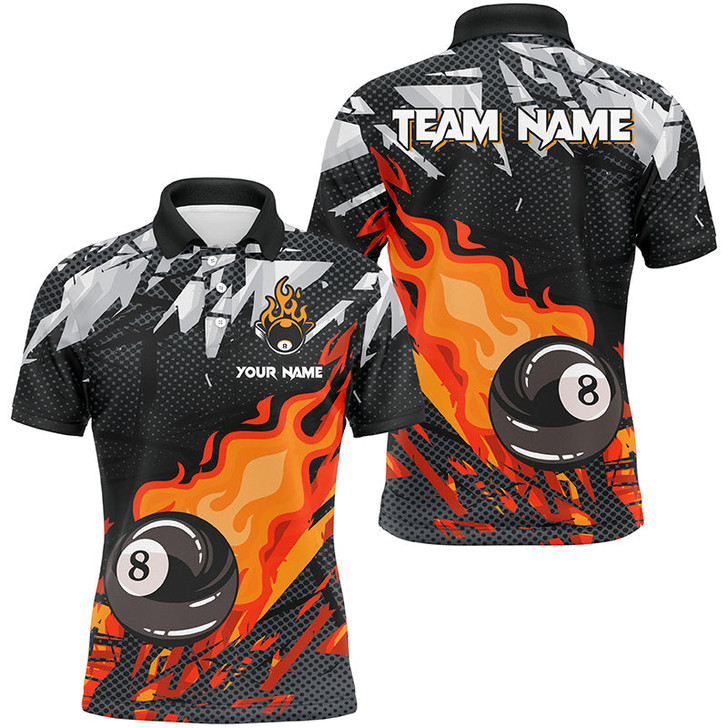 Custom Billiard Red 8 Multicolor Ball Fire Flame Grunge Pattern Customized Name, Team Name 3D Polo Shirt