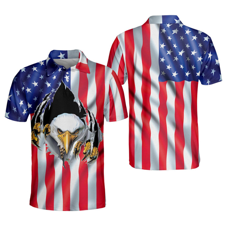 Custom 3D All Over Print American Flag Eagle Rip Cool Patriotic Polo Shirt