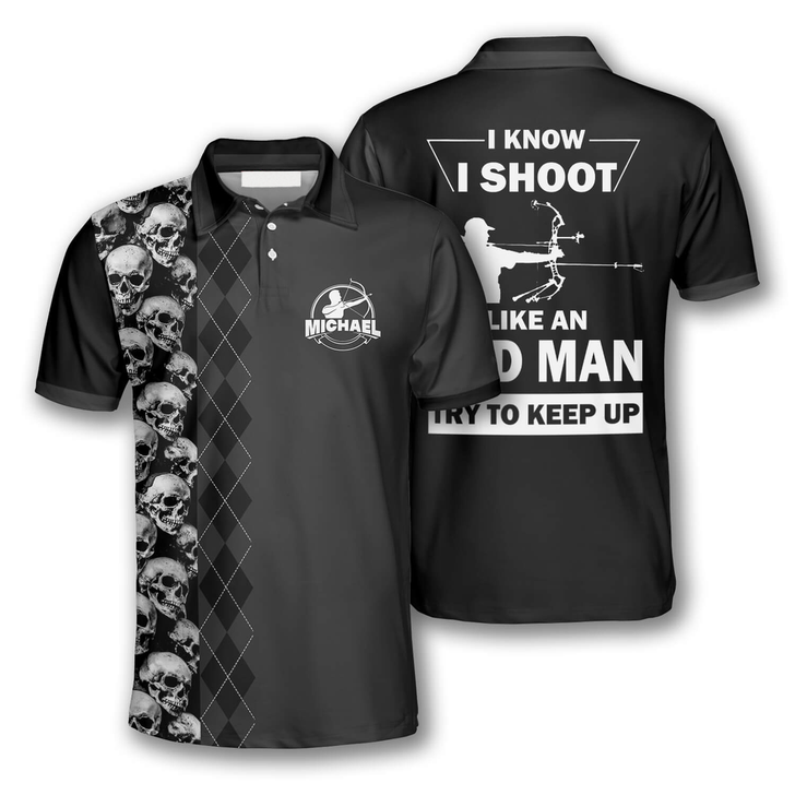 Custom Archery I Know I Shoot Like an Old Man Custom Archery Shirts for Men, Skull Archery Shirt