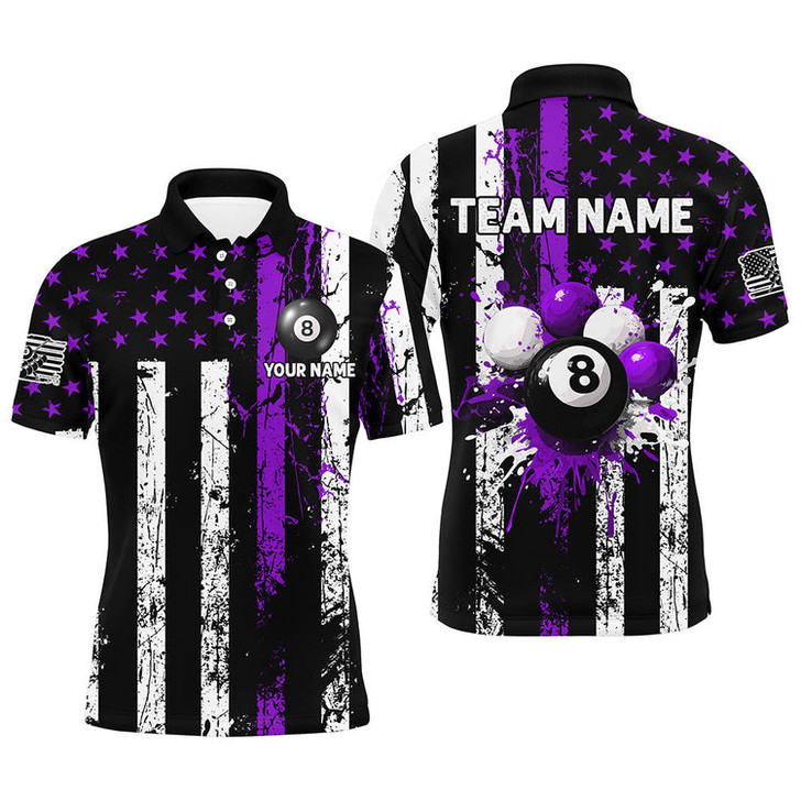 Custom Billiard Multicolor Option Grunge Us Flag Patriotic Customized Name, Team Name 3D Polo Shirt