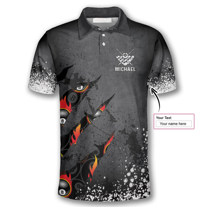 Custom Billiards 8 Balls Paint Splash Personalized Name 3D Polo Shirt, Gift For Billiard Players