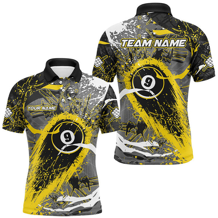 Custom Billiard Multicolor Turquoise Grunge Stains 8 Ball Pool Customized Name, Team Name 3D Polo Shirt
