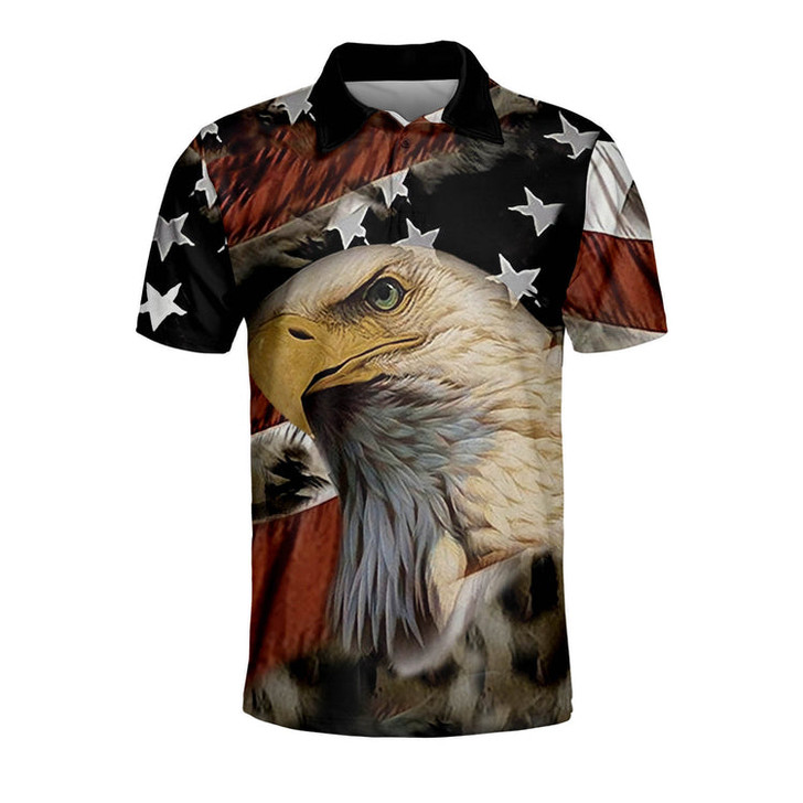 Men's American Flag Eagle 3D Printed Over Polo Shirt