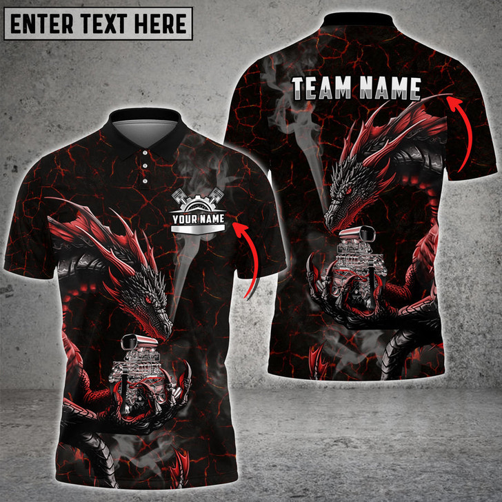 Custom Mechanic Dragon V8 Engine Custom Name Multi Color Printed 3D Polo Shirt