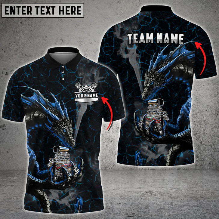 Custom Mechanic Dragon V8 Engine Custom Name Multi Color Printed 3D Polo Shirt