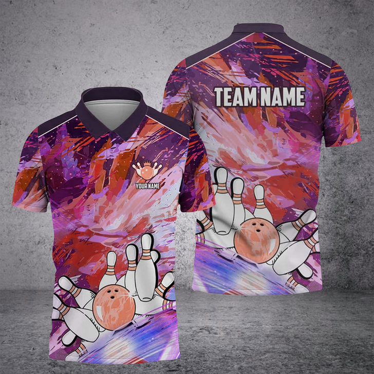 Personalized Coolspod Bowling And Pins Art Of Painting Multicolor Customized Name 3D Polo Shirt