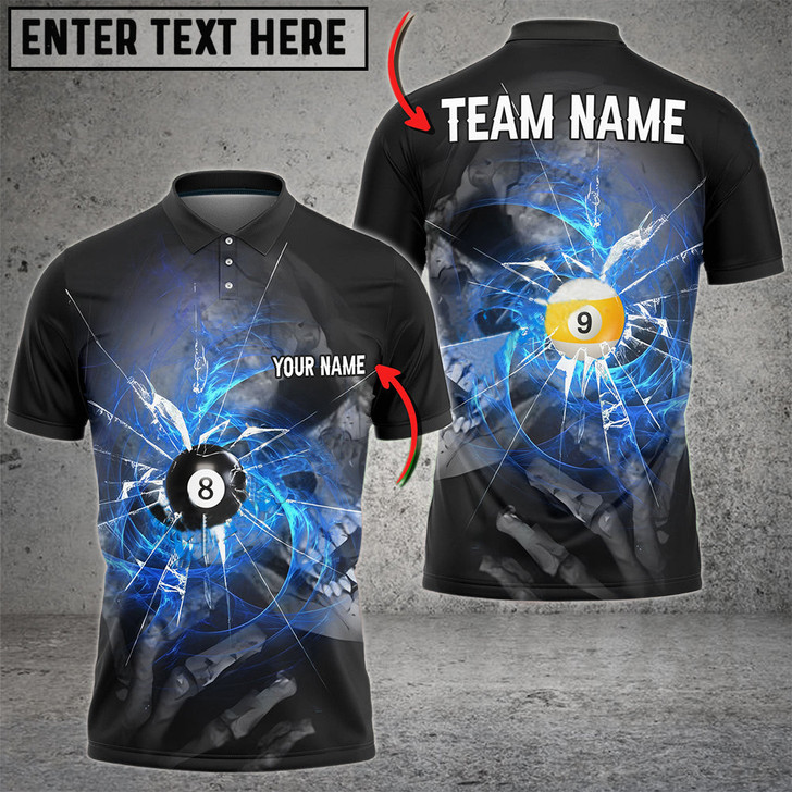 Custom Billiards Ball 8&9 Spinning Wind Skull Eye Multi Color Personalized Name, Team Name 3D Polo Shirt