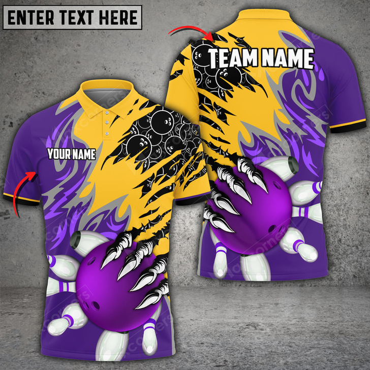Custom Bowling And Pins Evil Art Pattern Multicolored Bowling Jerseys Custom Name And Team 3D Polo Shirt