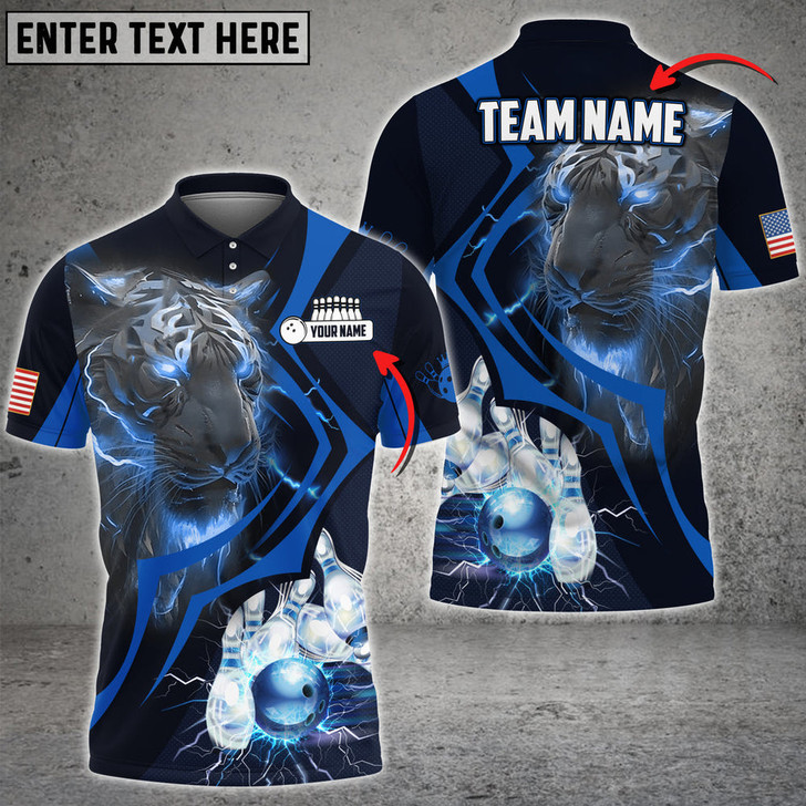 Custom Bowling And Pins Neon Tiger Multicolored Bowling Jerseys Custom Name And Team Name 3D Polo Shirt