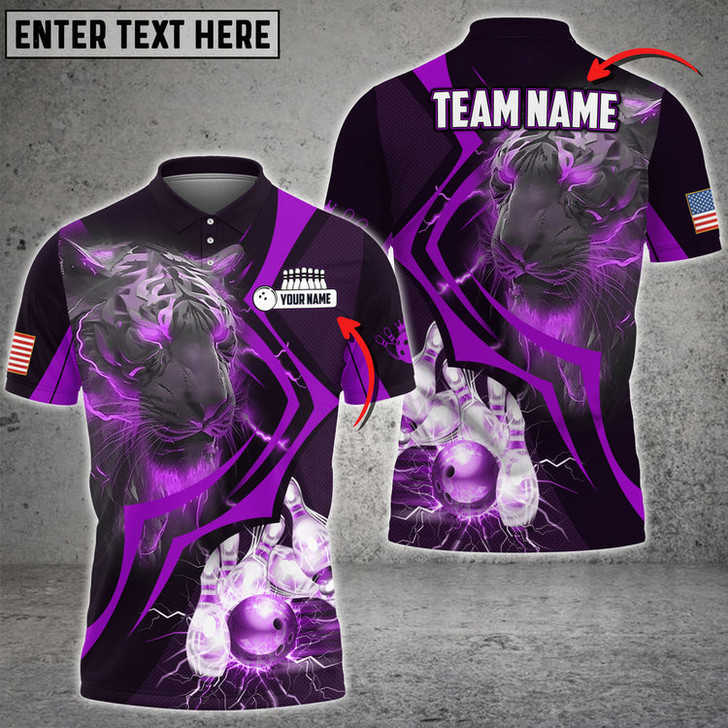 Custom Bowling And Pins Neon Tiger Multicolored Bowling Jerseys Custom Name And Team Name 3D Polo Shirt