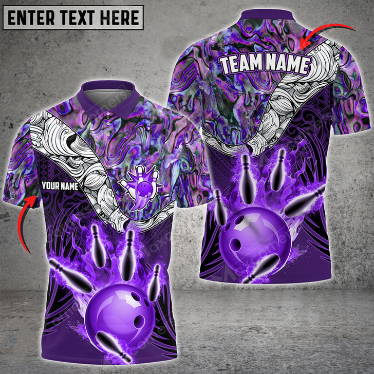 Custom Bowling & Pins Tattoo Maori Multicolor Option Customized Name And Team Name 3D Polo Shirt