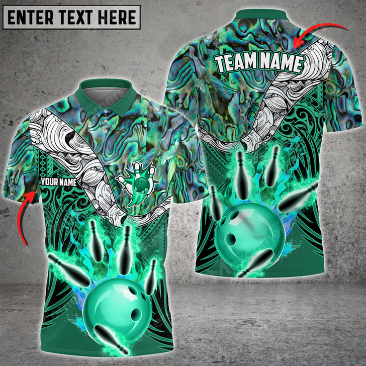 Custom Bowling & Pins Tattoo Maori Multicolor Option Customized Name And Team Name 3D Polo Shirt