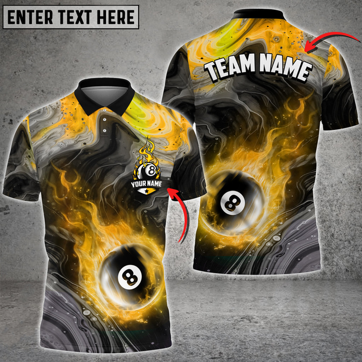 Custom Coolspod Billiards 8 Ball Fire Watercolor Personalized Name, Team Name Multi Color Polo Shirt
