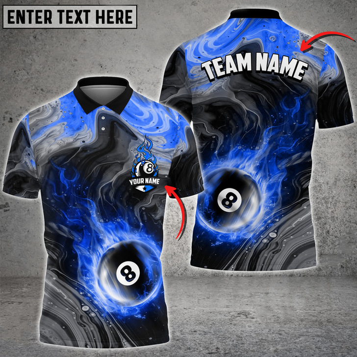 Custom Coolspod Billiards 8 Ball Fire Watercolor Personalized Name, Team Name Multi Color Polo Shirt