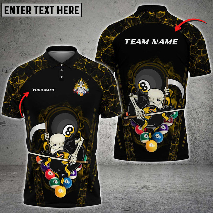 Personalized Name Team Skull Billiard 8 Balls Multicolor Option, Skull Billiard Polo Shirt