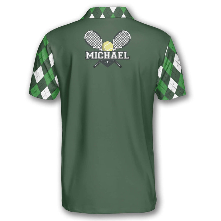 Custom Tennis Heartbeat Pulse Line Green Argyle Plaid Customized Name All Over Printed Polo Shirt
