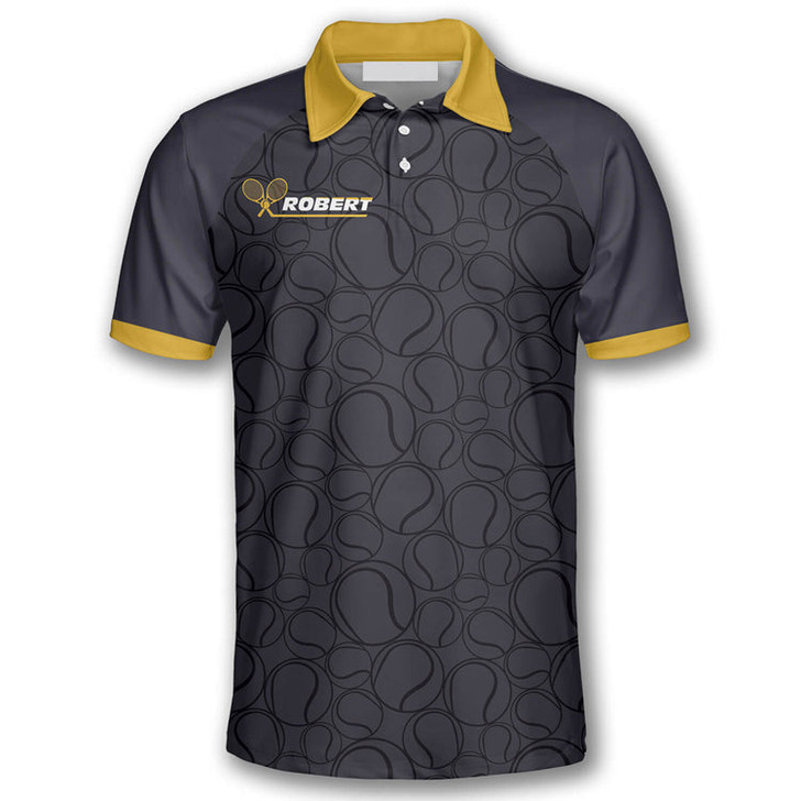 Custom Tennis Balls Pattern Crown Emblem Customized Name All Over Printed Polo Shirt, Tennis Shirt