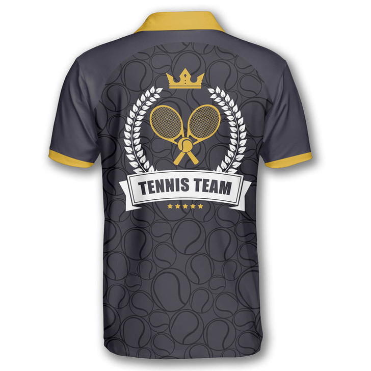 Custom Tennis Balls Pattern Crown Emblem Customized Name All Over Printed Polo Shirt, Tennis Shirt