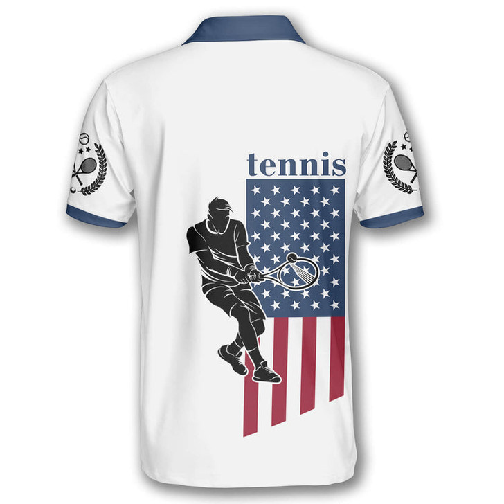 Custom Tennis Player Silhouette American Flag Customized Name All Over Printed Polo Shirt