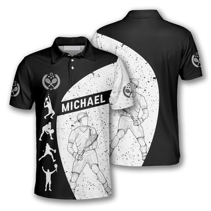 Custom Tennis Silhouettes Black White Version Customized Name All Over Printed Polo Shirt