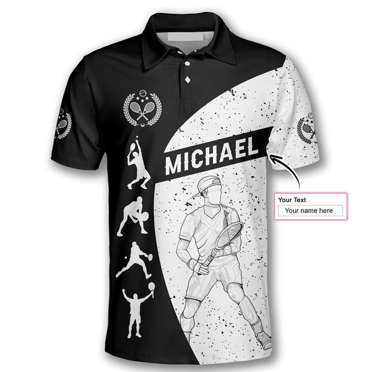 Custom Tennis Silhouettes Black White Version Customized Name All Over Printed Polo Shirt