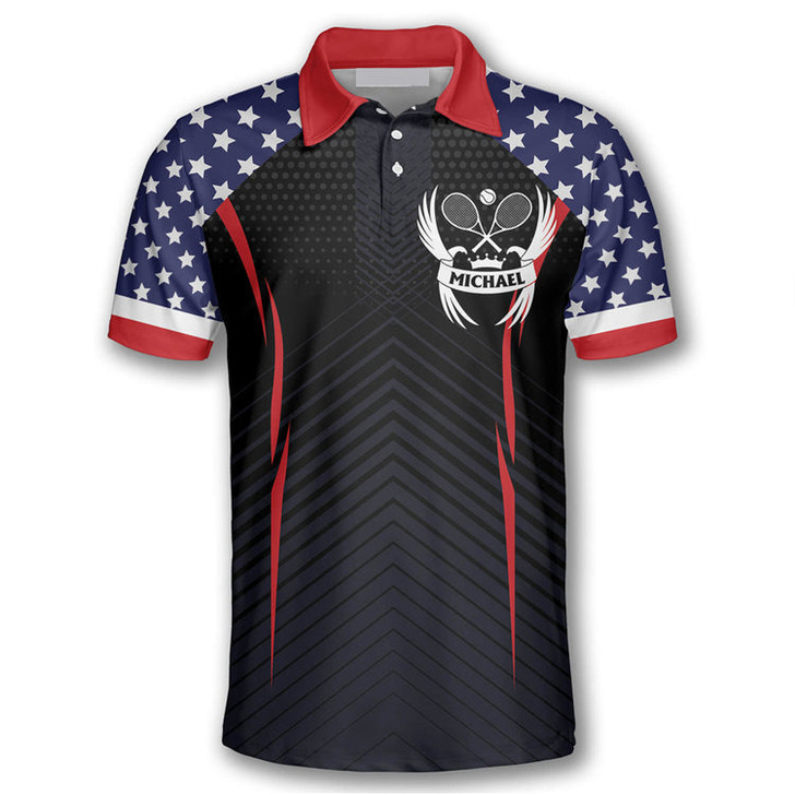 Custom Coolspod Tennis Eagle American Flag Customized Name 3D All Over Printed Polo Shirt